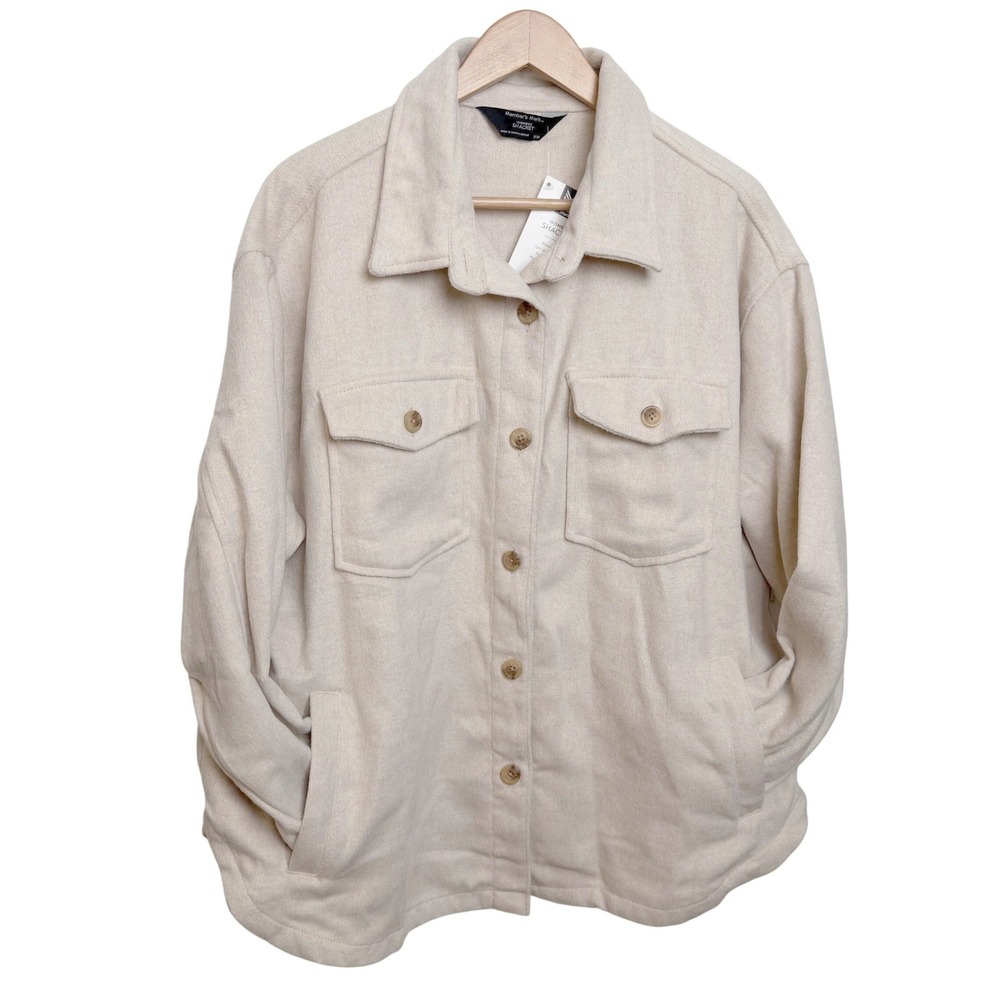 Ivory Shacket XXL Oversized Fleece Button Down Shirt Jacket Rugged Outdoors Cozy